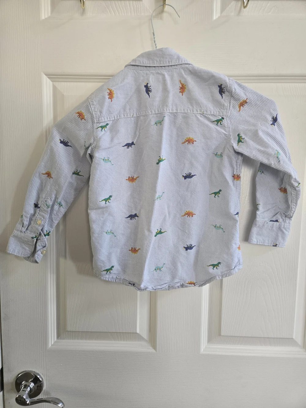 Carter's Light Blue Pinstripe Button-Down with Colorful Dinosaurs